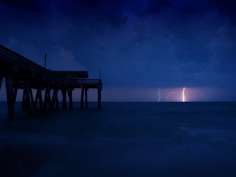 Lightning over the ocean pier