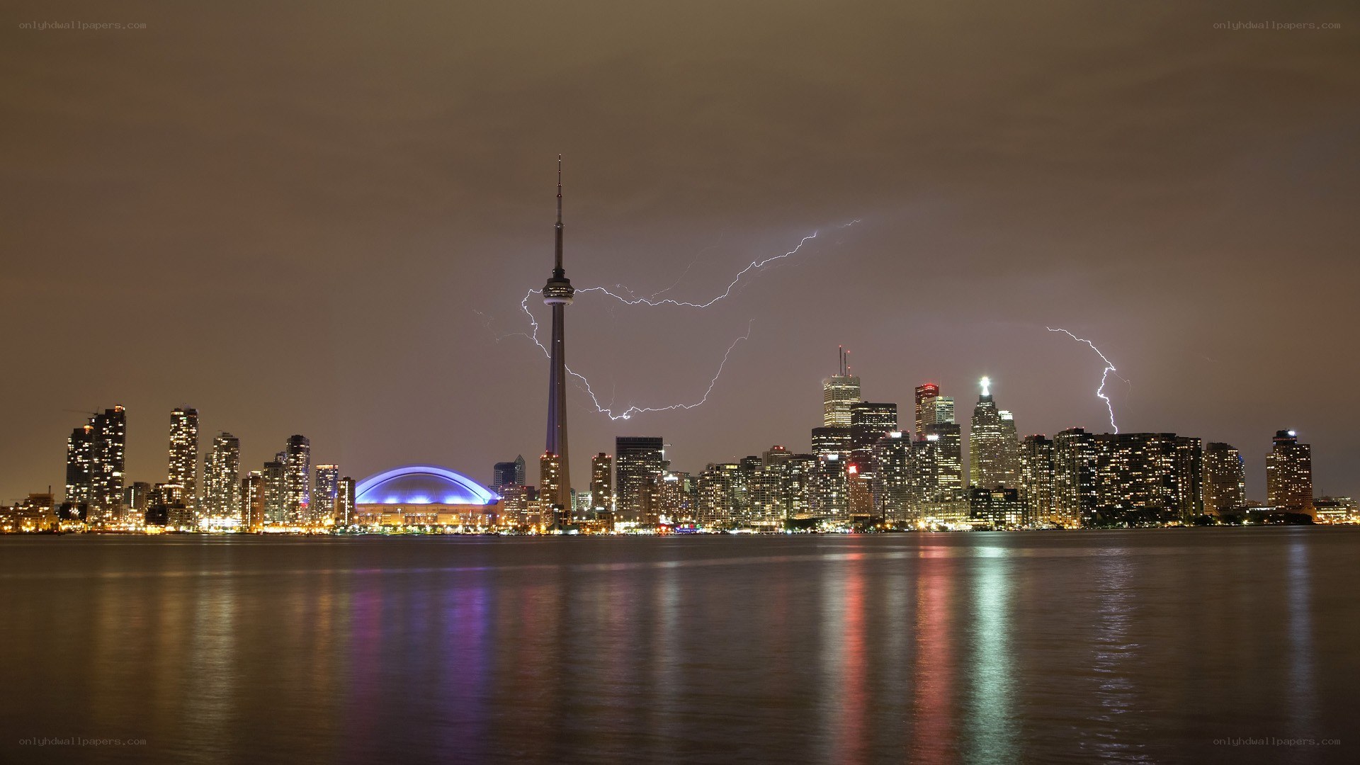 Lightning over Toronto skyline