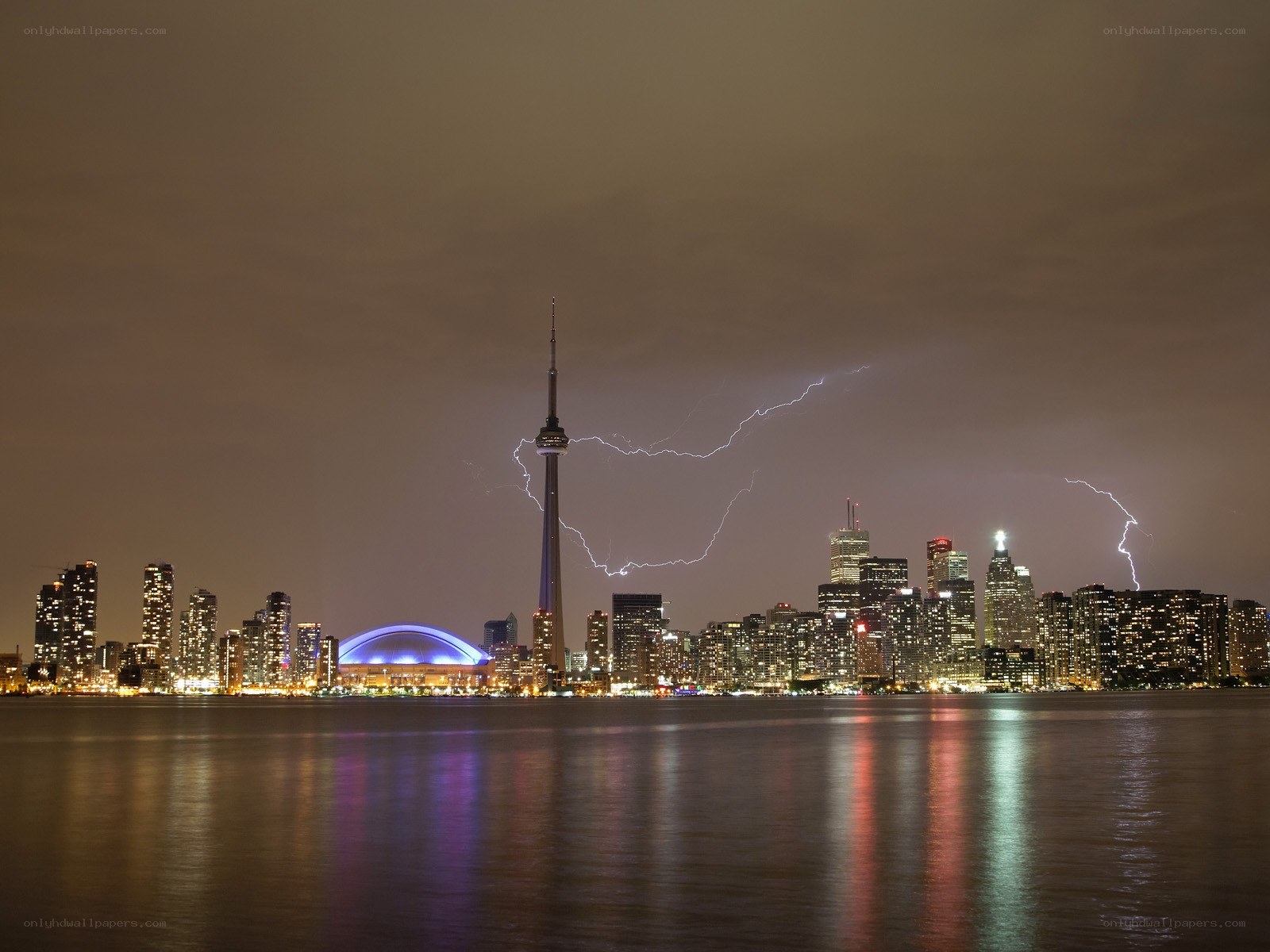 Lightning over Toronto skyline
