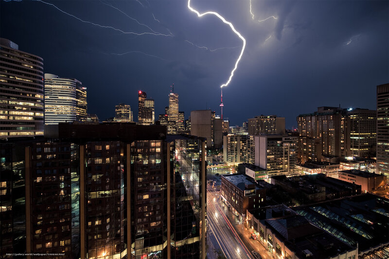 Lightning over Toronto skyline