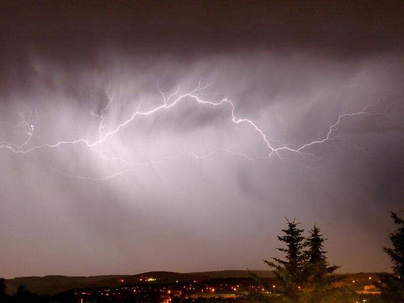 Lightning over Town — Gray, Dramatic, Night
