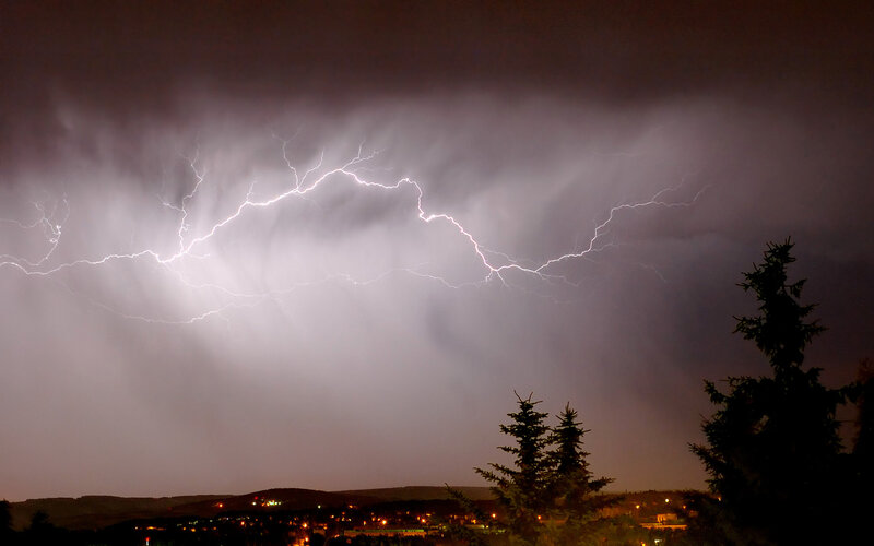 Lightning over Town — Gray