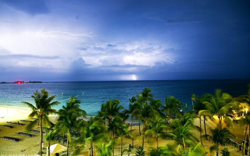 Lightning over Tropical Beach — Blue