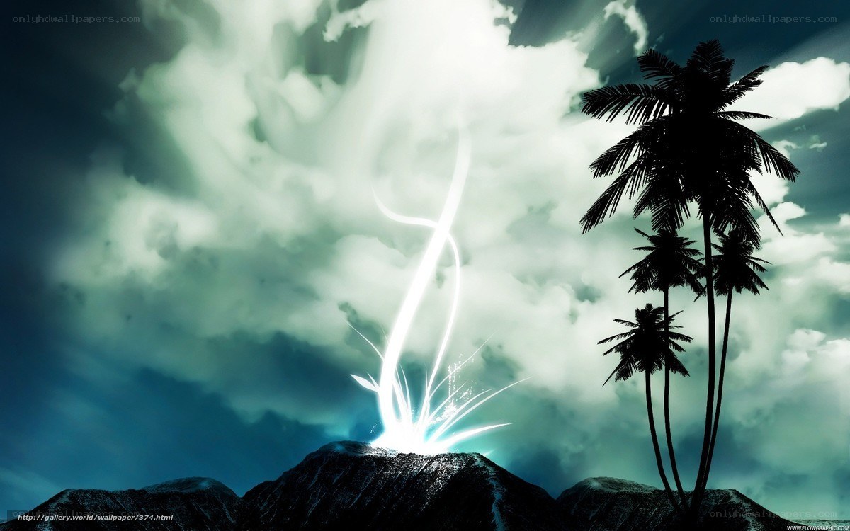 Lightning over tropical island