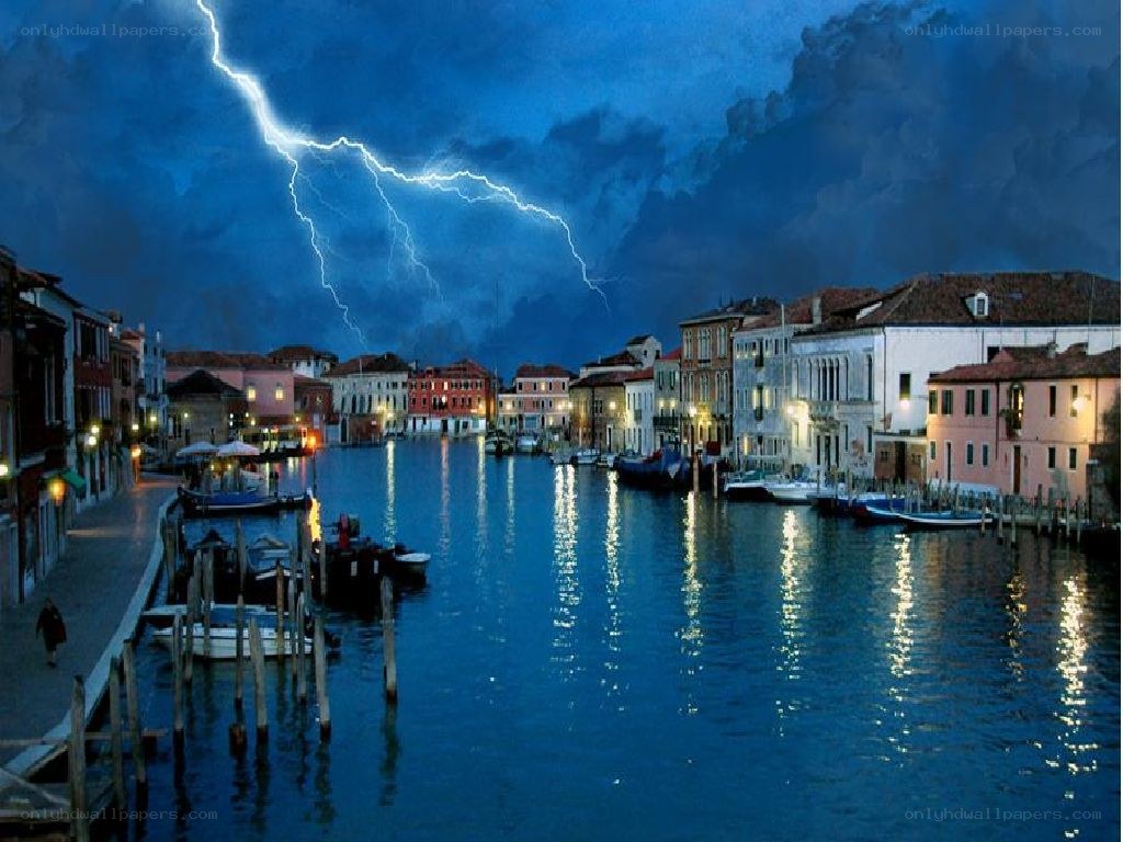 Lightning over Venetian canal