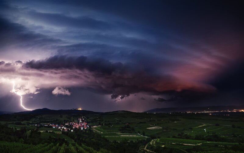 Lightning over Vineyards — Purple
