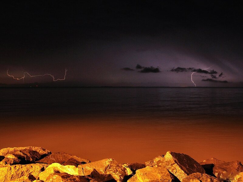 Lightning over Water — Black, Dramatic, Night