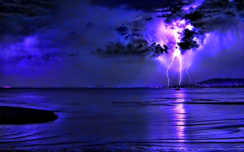 Lightning over Water — Blue, Dramatic, Night