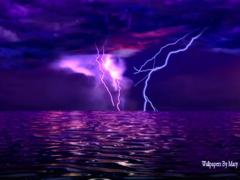 Lightning over Water — Purple, Dramatic, Night, Digital Art