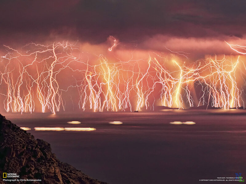 Lightning over Water — Purple, Dramatic, Night, Photograph, Storm