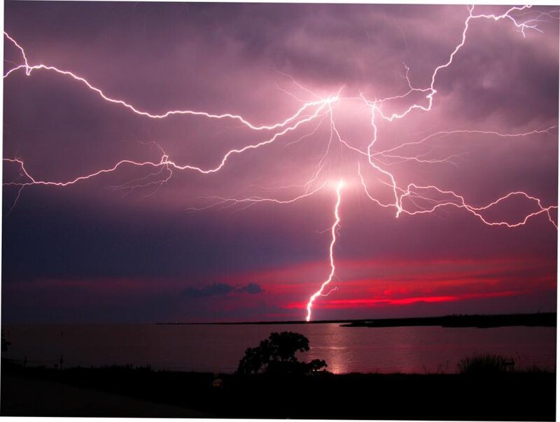 Lightning over Water — Purple, Dramatic, Sunset, Photograph
