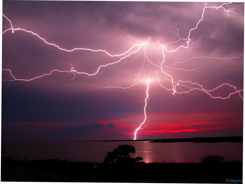 Lightning over Water — Purple, Dramatic, Sunset