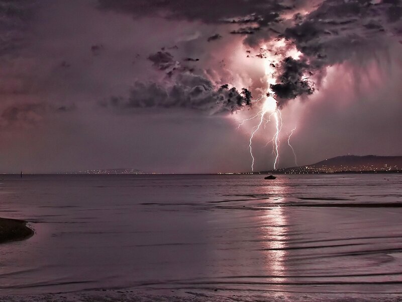 Lightning over Water — Purple, Dramatic