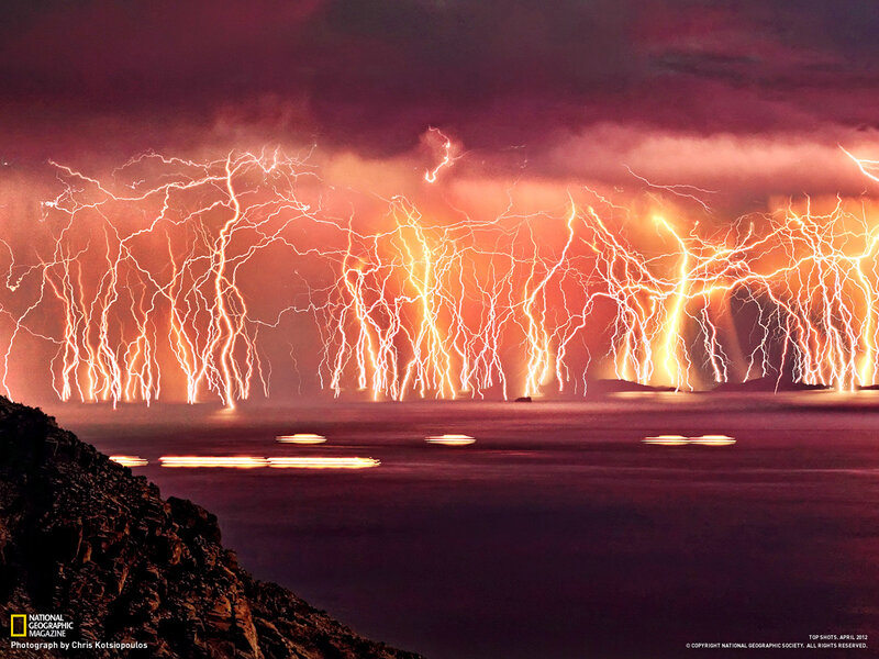 Lightning over Water — Red, Dramatic