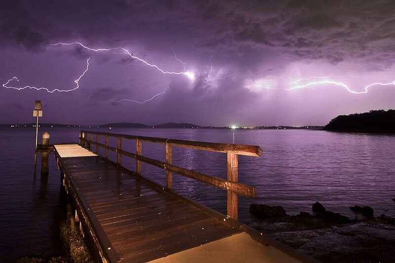 Lightning over Wooden Pier