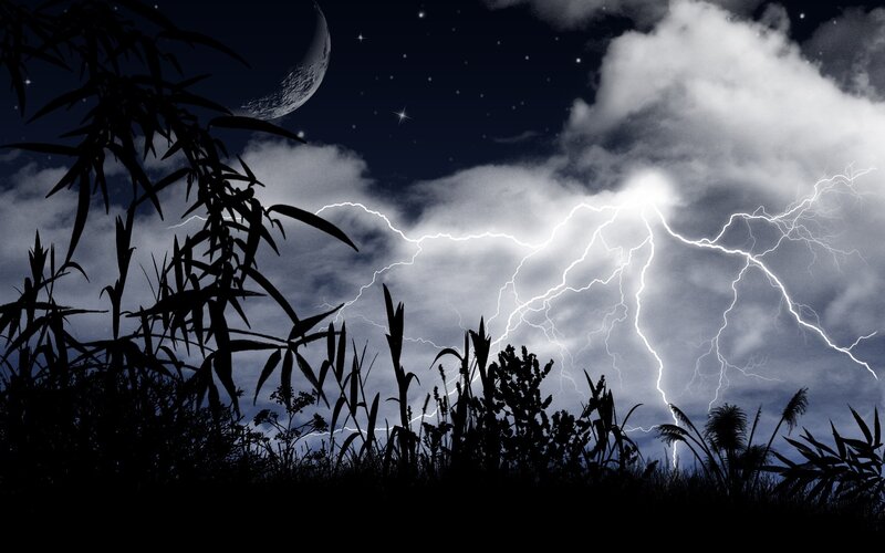 Lightning Storm at Night — Black, Dramatic