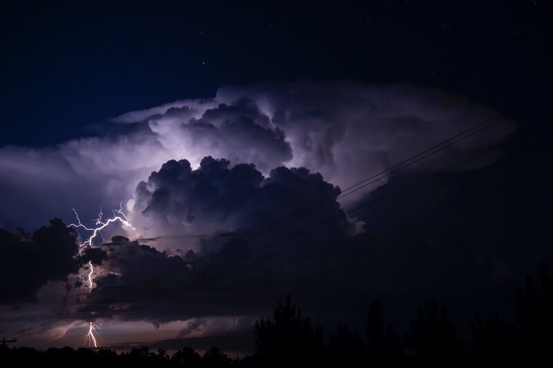 Lightning Storm at Night — Purple, Dramatic, Photograph, Clouds