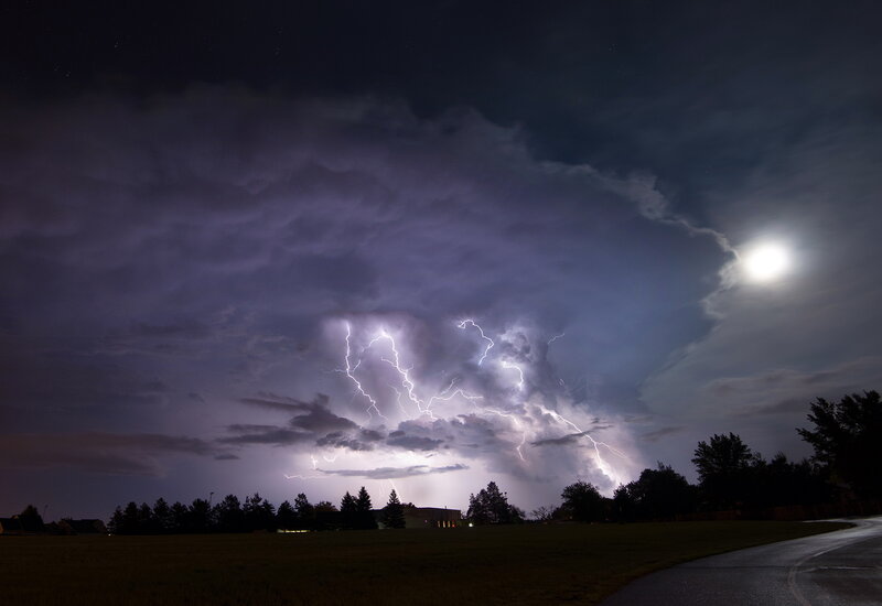 Lightning Storm at Night — Purple, Dramatic, Photograph