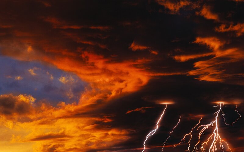 Lightning Storm Clouds — Orange, Dramatic