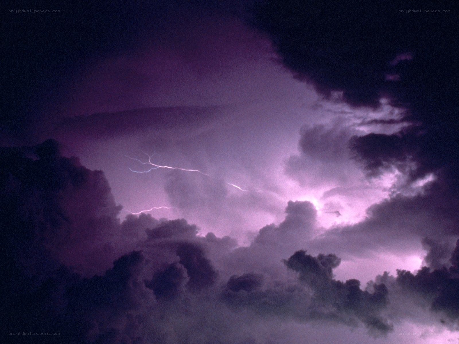 Lightning storm in purple sky