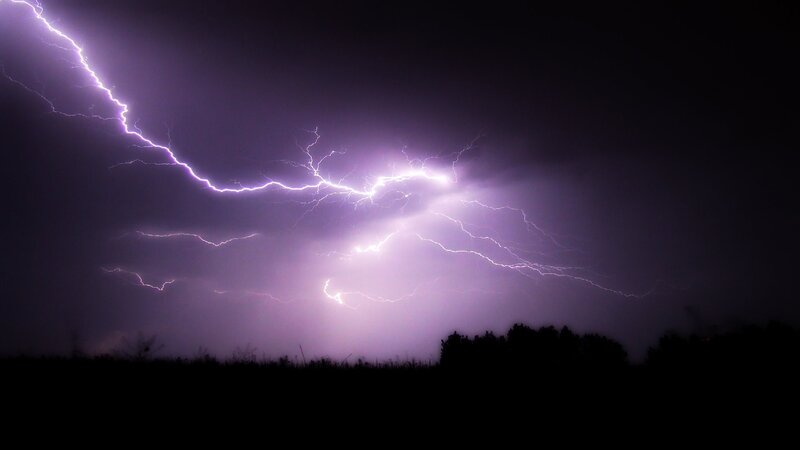 Lightning Storm in Sky — Purple, Dramatic, Night, Photograph