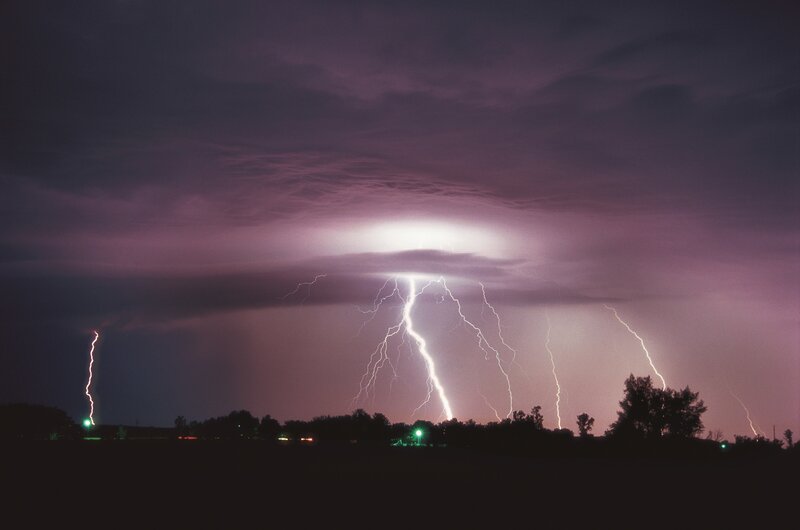 Lightning storm over a field
