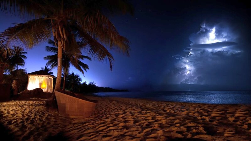 Lightning Storm over Beach — Blue