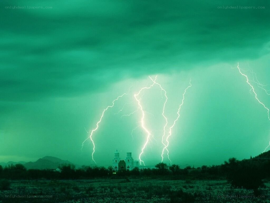 Lightning storm over church