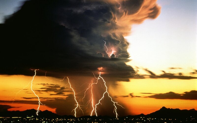 Lightning storm over city
