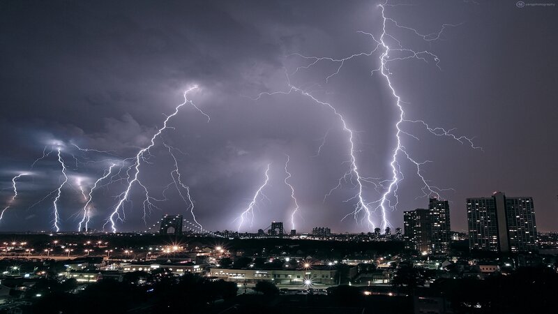 Lightning storm over city