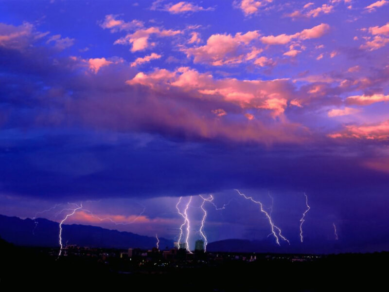 Lightning storm over city