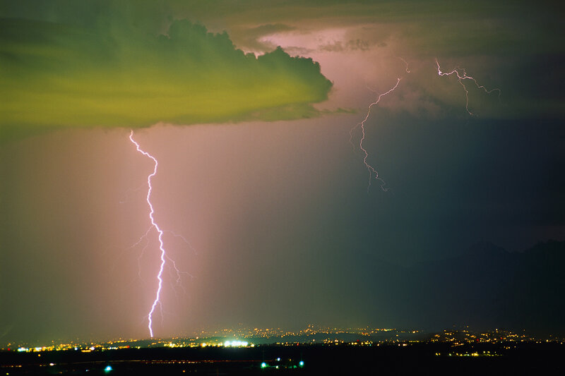 Lightning storm over city