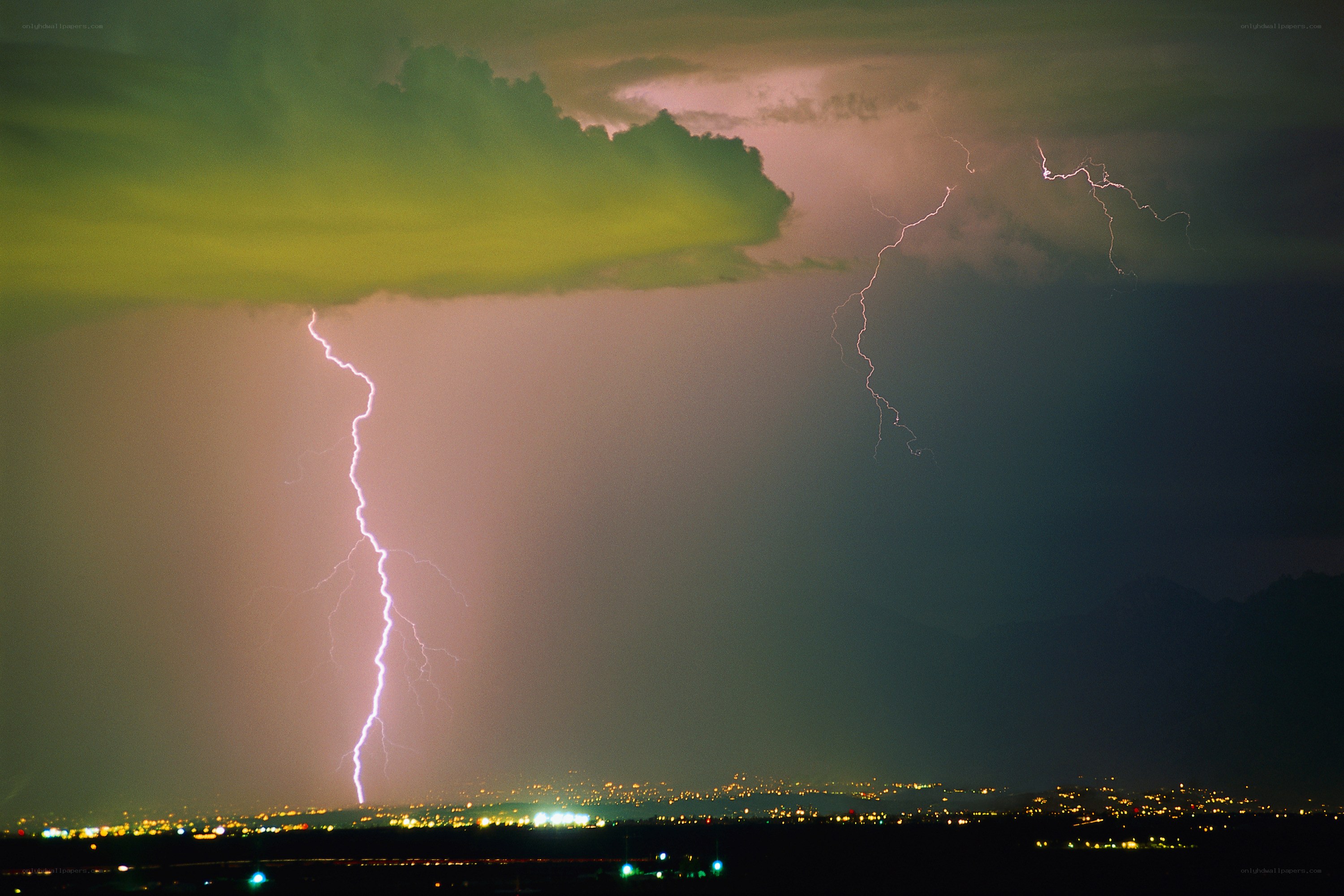 Lightning storm over city