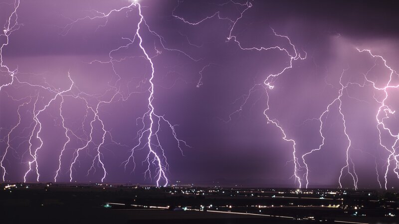 Lightning storm over city