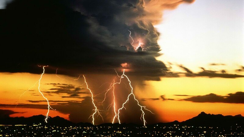 Lightning storm over city