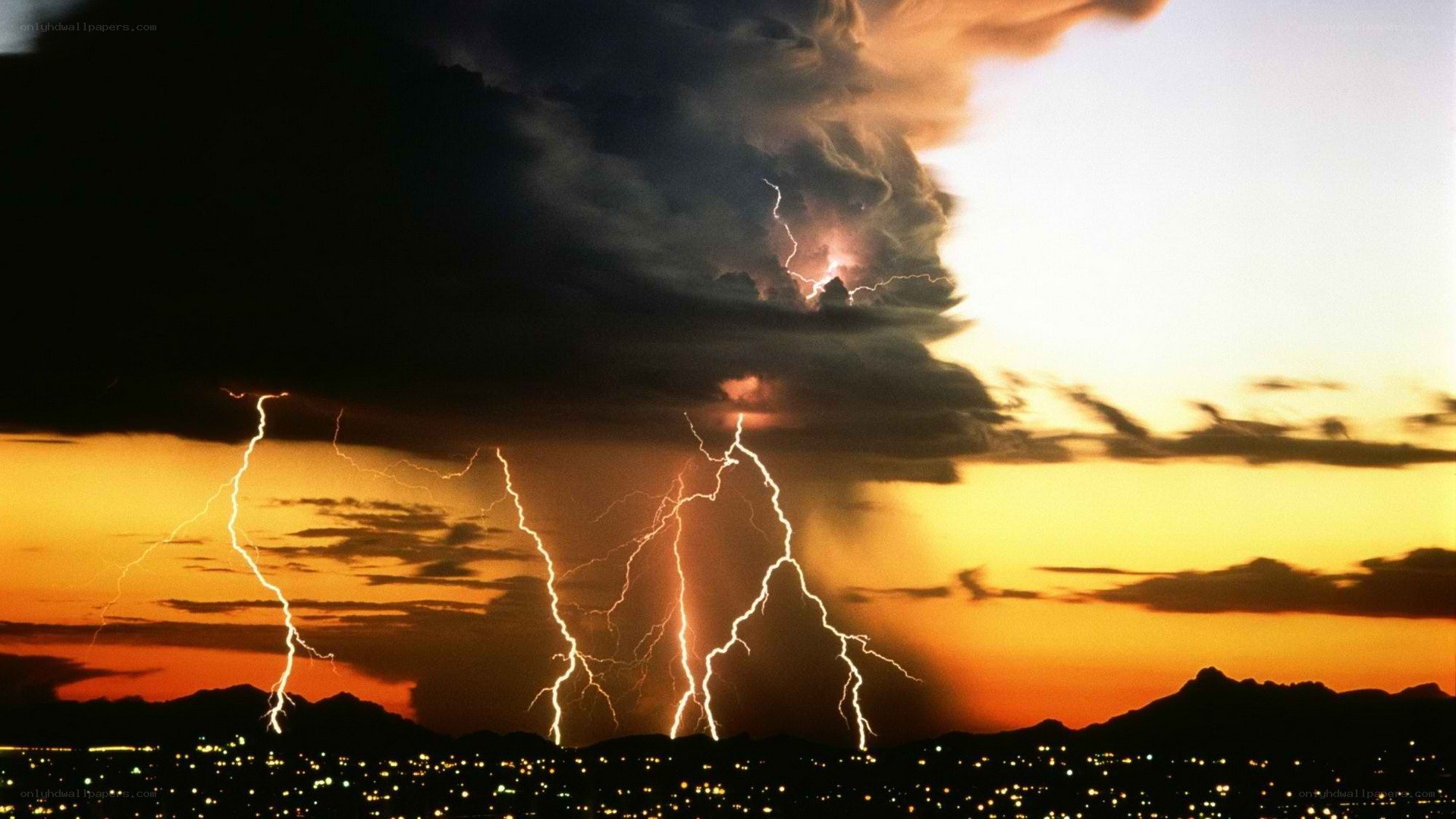 Lightning storm over city