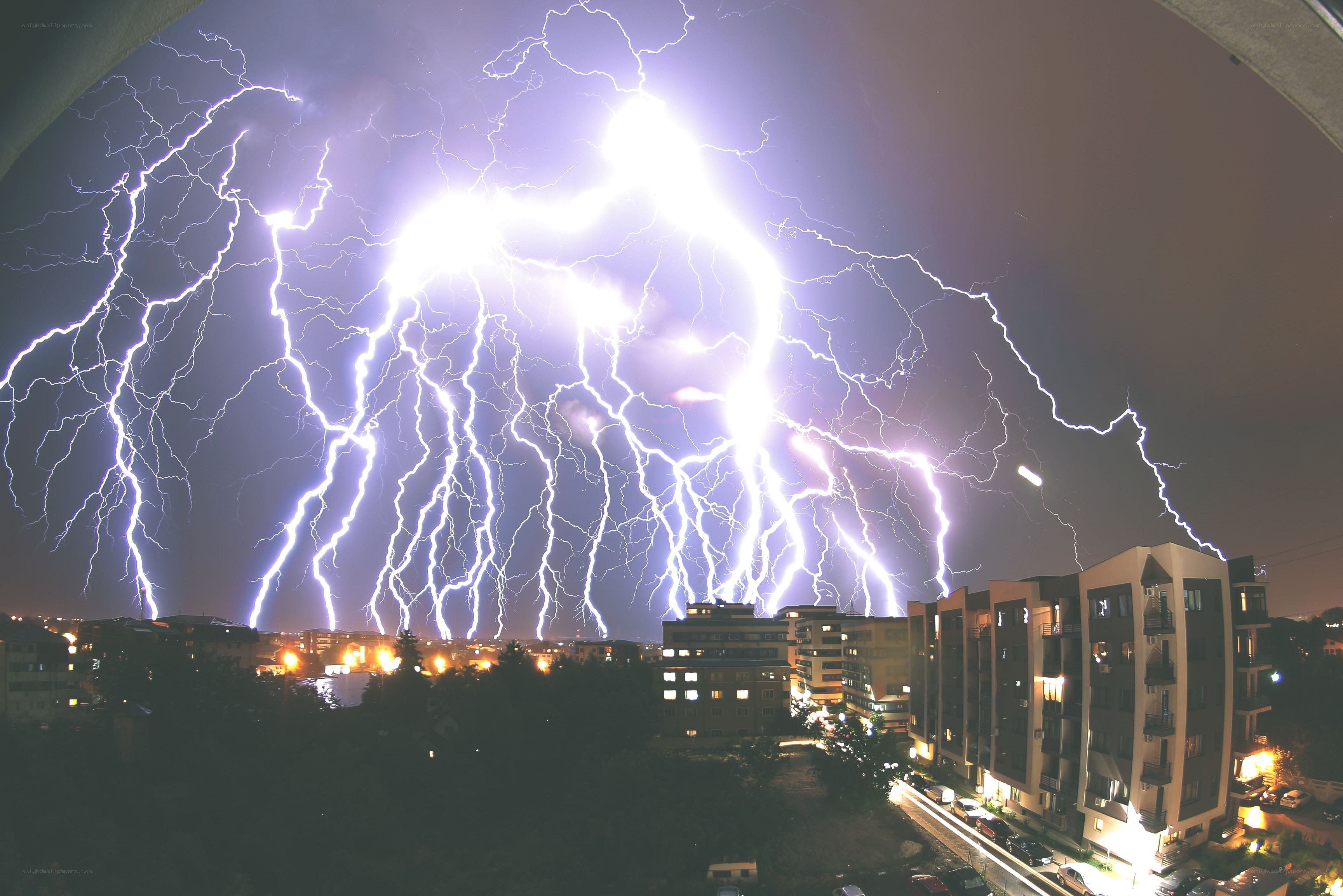 Lightning storm over city