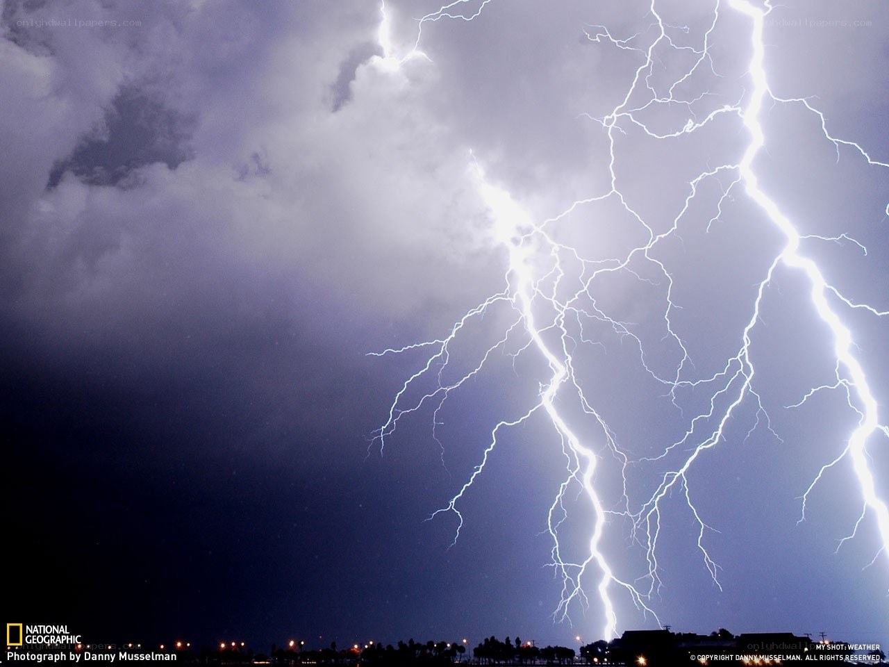 Lightning storm over city