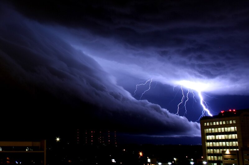 Lightning storm over city