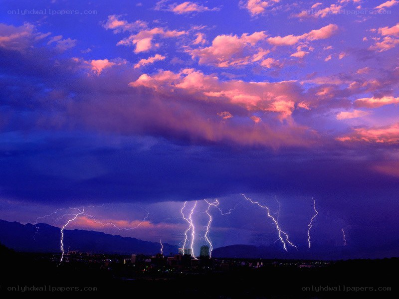 Lightning storm over city