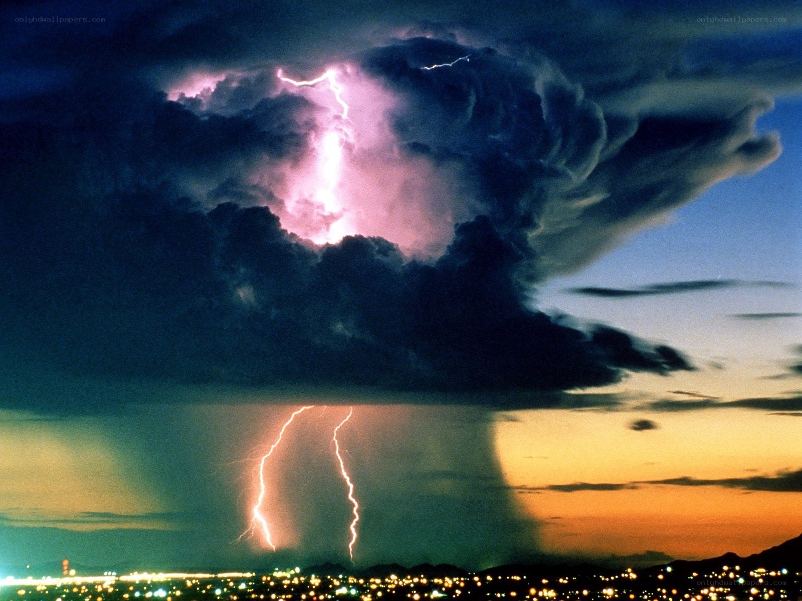 Lightning storm over city