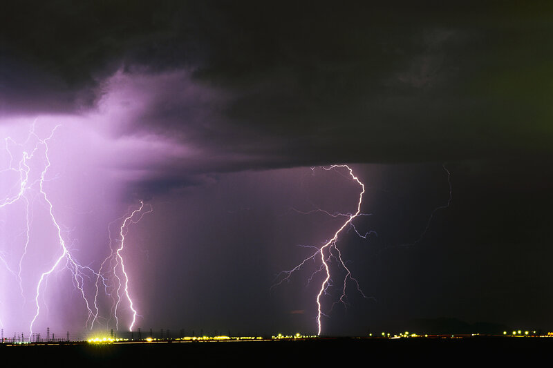 Lightning storm over city