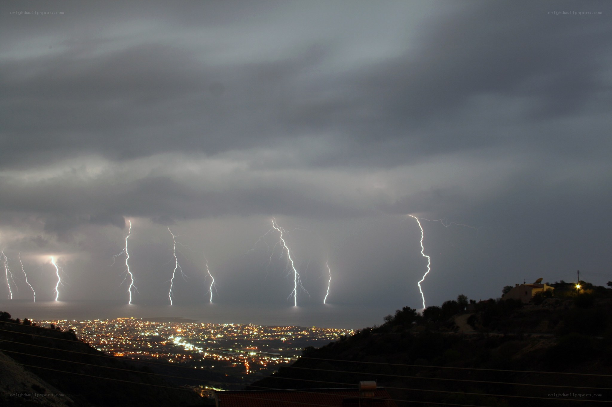 Lightning storm over city