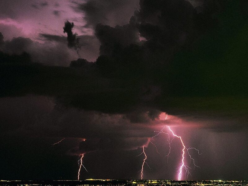 Lightning storm over city