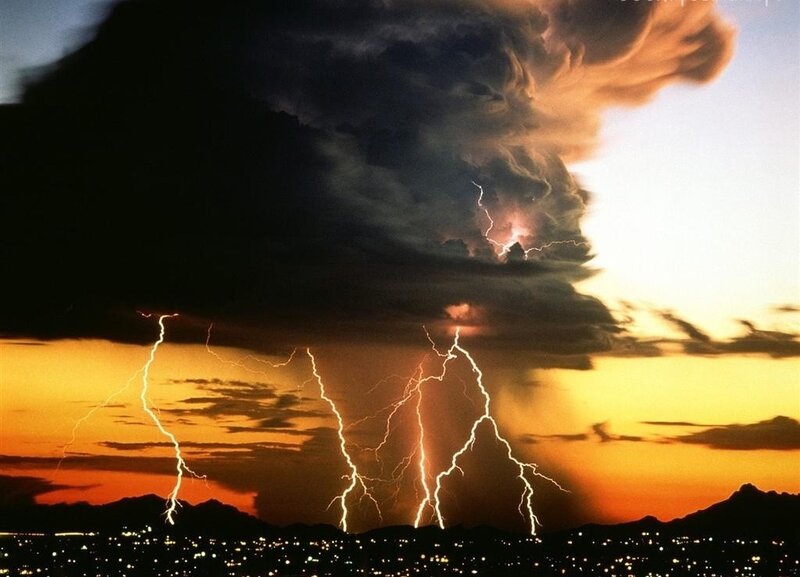 Lightning Storm over City — Orange
