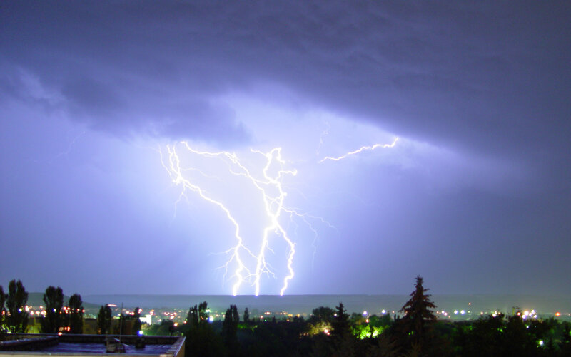 Lightning Storm over City — Purple