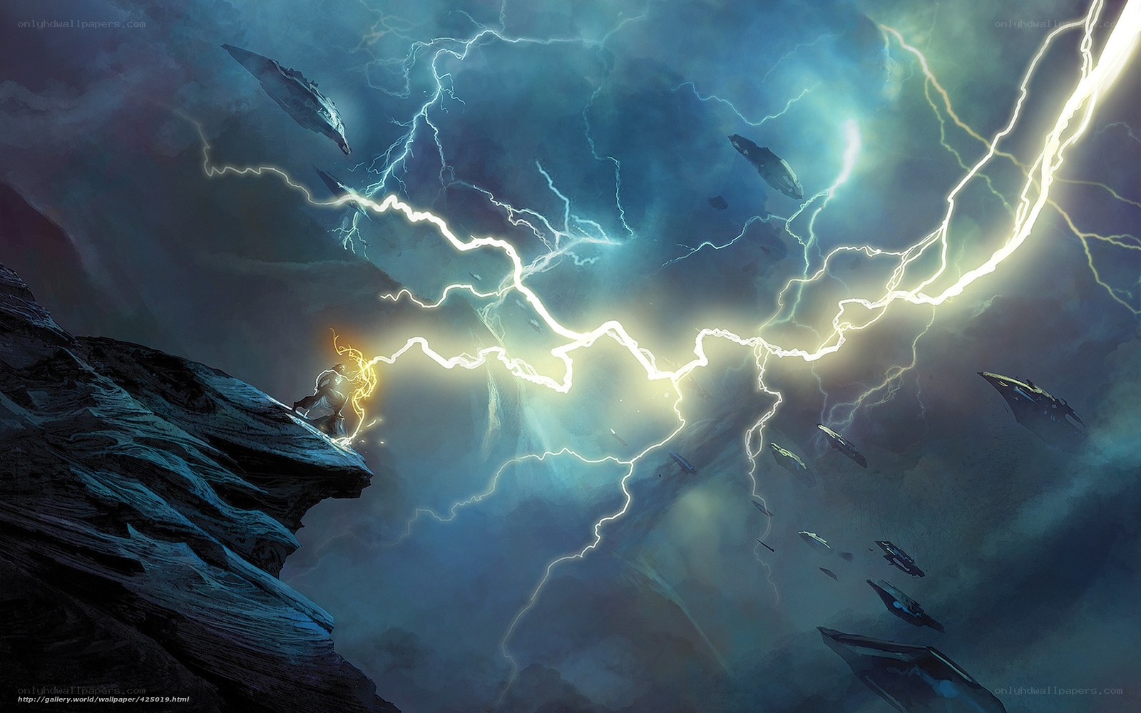 Lightning storm over cliff