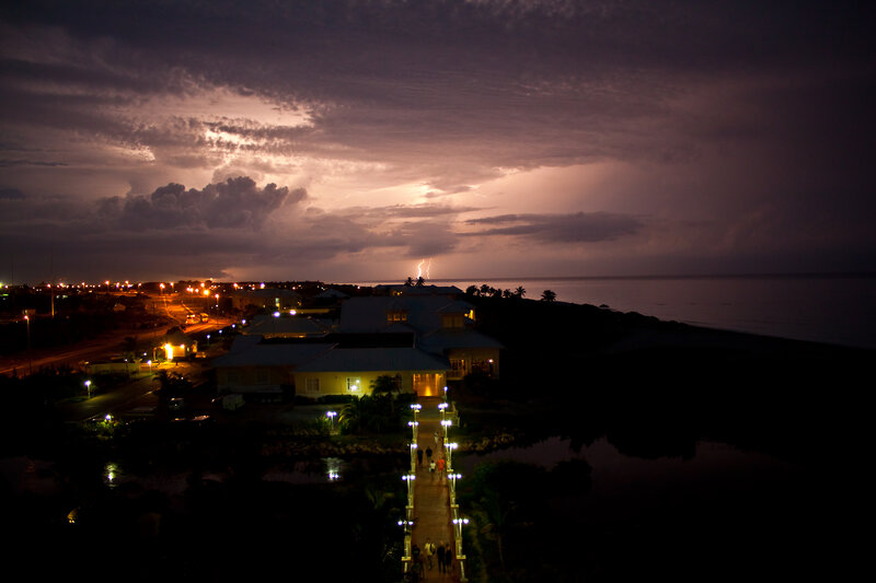 Lightning storm over coastal resort