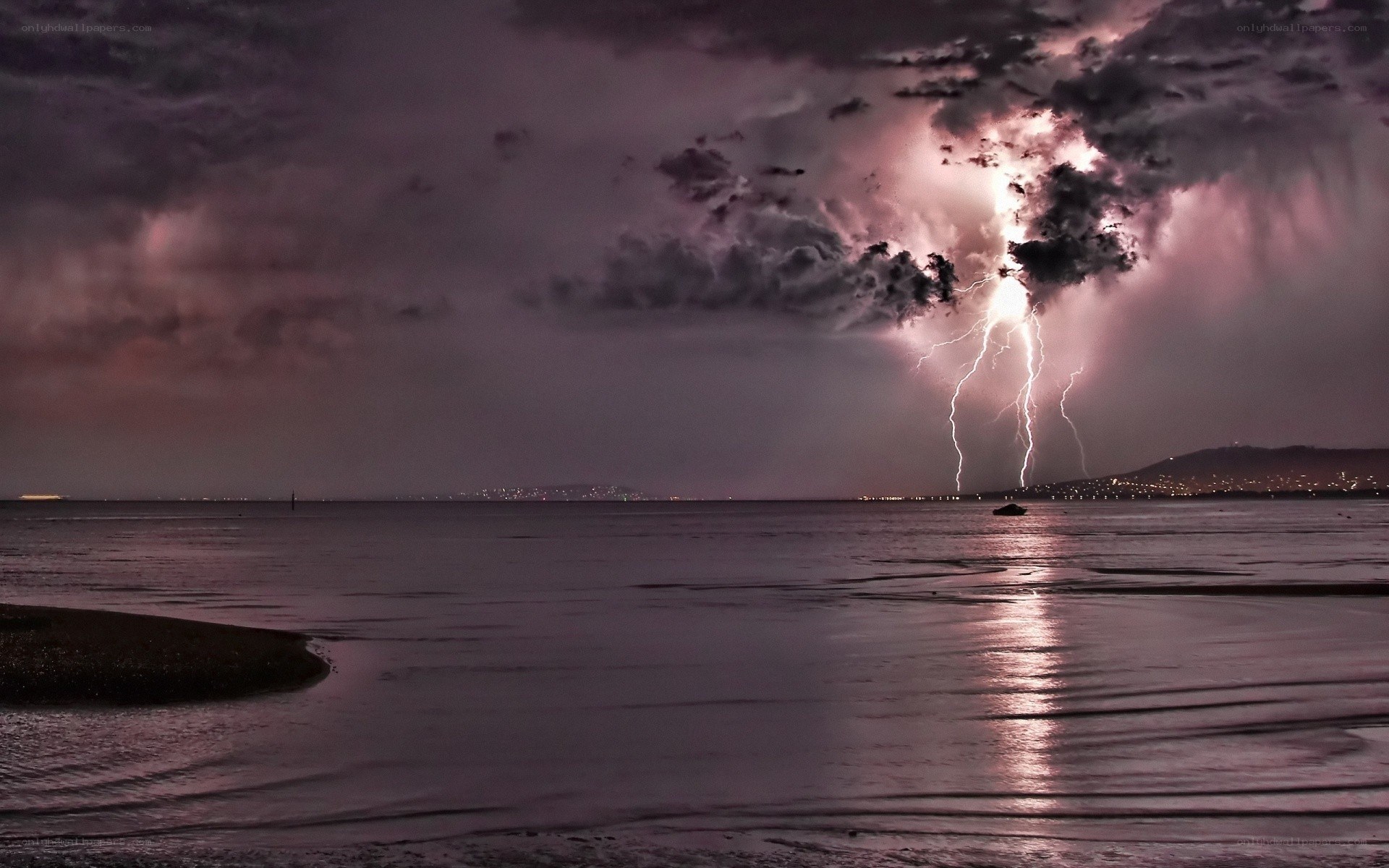 Lightning storm over coastal waters