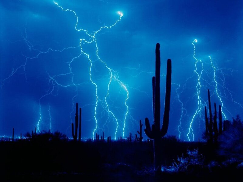 Lightning storm over desert